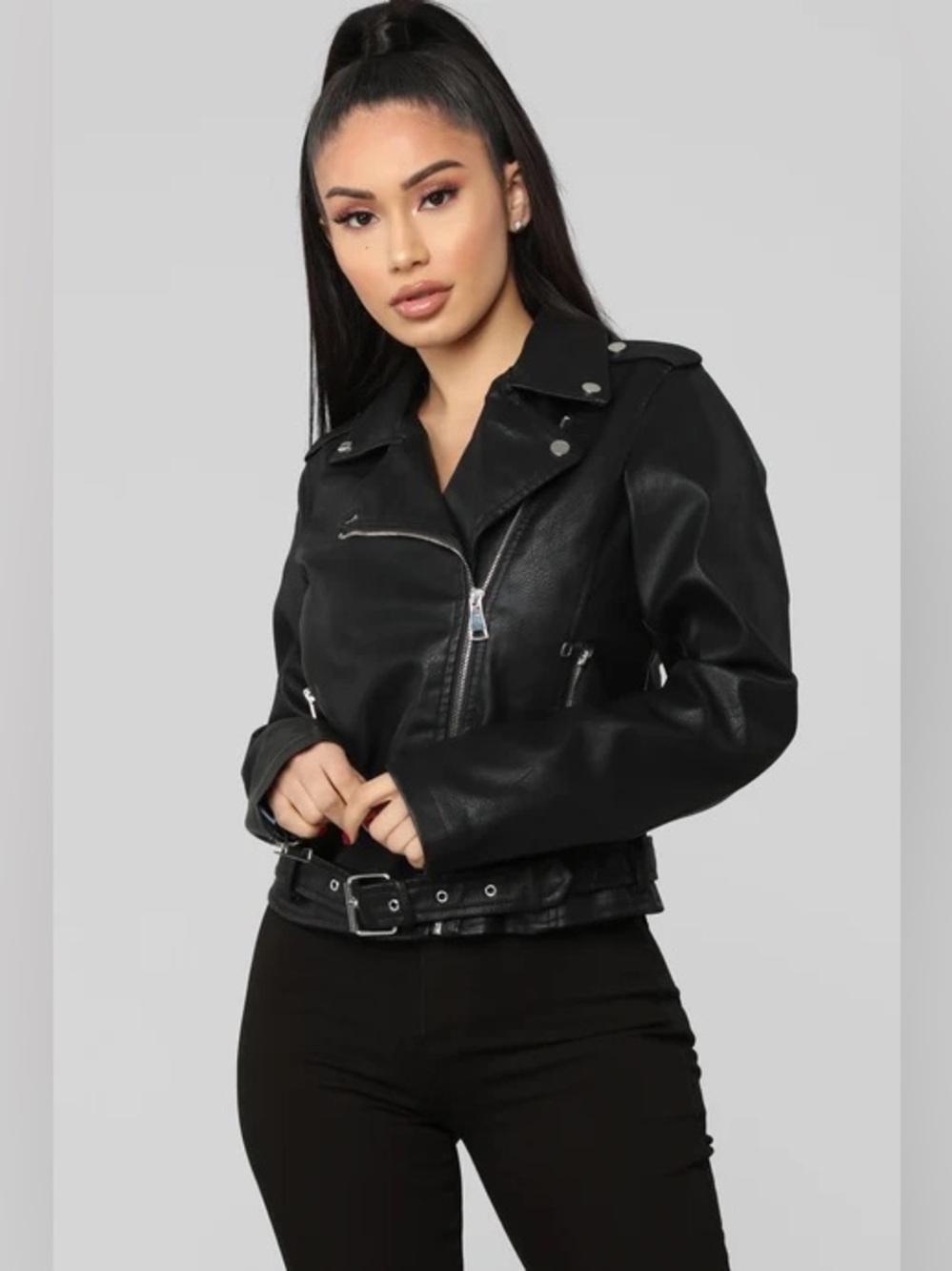Fashion Nova Faux Leather Cropped Moto Jacket - Size M